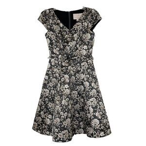 GAL MEETS GLAM Gray floral cap sleeve A- line Dress size 00